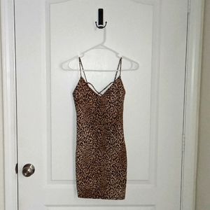 Forever 21 Small Cheetah Print Spaghetti Strap Cotton Blend Mini Dress